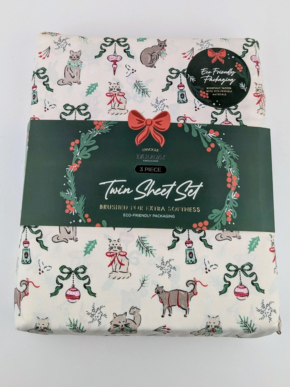 Envogue Christmas Holiday Cats Festive 3pc. Twin Sheet Set